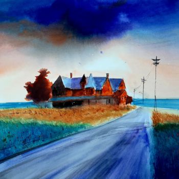 Painting titled "Lands end" by Himanshu Thalyari, Original Artwork, Watercolor