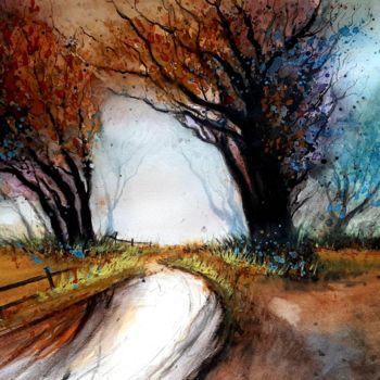 Painting titled "Colours on the path" by Himanshu Thalyari, Original Artwork, Watercolor