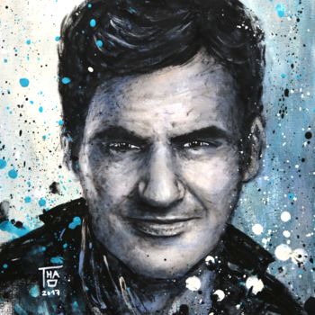 Malerei mit dem Titel "Roger Federer" von Thao, Original-Kunstwerk, Acryl