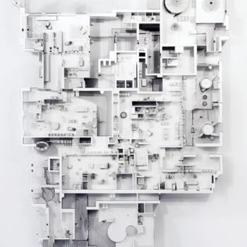 Digitale Kunst getiteld "Plan Tectonique 07" door Thapsus, Origineel Kunstwerk, AI gegenereerde afbeelding