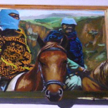 Painting titled "Basotho CowBoys" by Thato Mokhali, Original Artwork, Acrylic