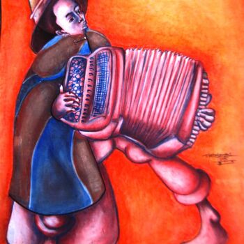 Dibujo titulada "Man playing Accordi…" por Thato Mokhali, Obra de arte original, Carbón
