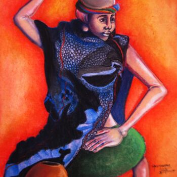 Drawing titled "African Woman" by Thato Mokhali, Original Artwork, Pastel