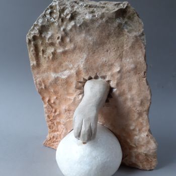 Sculpture titled "Optimisme du chat" by Jean-Pierre Thaurenne, Original Artwork, Stone