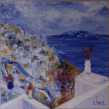 Painting titled "SANTORIN" by Thierry Chanal, Original Artwork, Oil