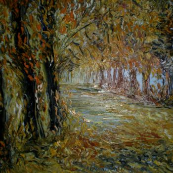 Painting titled "SENTIER EN AUTOMNE" by Thierry Chanal, Original Artwork, Oil