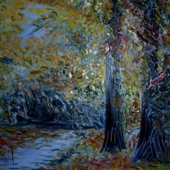 Painting titled "AU BOIS" by Thierry Chanal, Original Artwork, Oil
