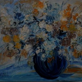 Painting titled "VASE SUR TABLE" by Thierry Chanal, Original Artwork, Oil