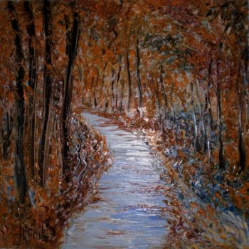 Painting titled "SOUS BOIS" by Thierry Chanal, Original Artwork, Oil