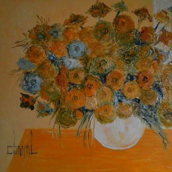 Painting titled "COMPOSITION JAUNE" by Thierry Chanal, Original Artwork, Oil