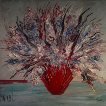Painting titled "LE VASE ROUGE" by Thierry Chanal, Original Artwork, Oil