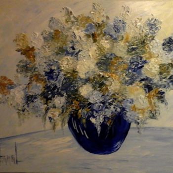Painting titled "BOUQUET OUTREMER" by Thierry Chanal, Original Artwork, Oil