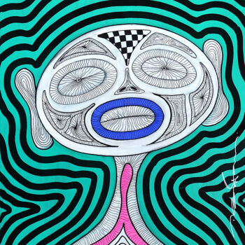 Painting titled "The Alien with pink…" by The Big Fat Boy, Original Artwork, Acrylic