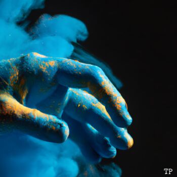 Digitale Kunst getiteld "The blue cloudy Hand" door The Pixler, Origineel Kunstwerk, 2D Digital Work