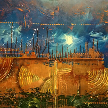 Painting titled "Epave-Sous-Marine" by Thierry Buisson (Theb), Original Artwork, Acrylic Mounted on Wood Panel