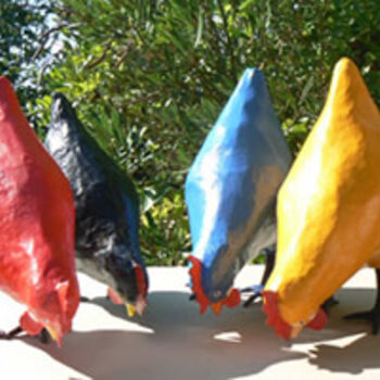 Sculpture intitulée "poules-couleur." par Thérèse Brandeau, Œuvre d'art originale, Papier