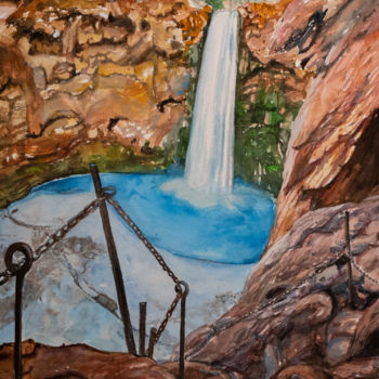 Painting titled "Mooney falls" by Rubaiyet Abedin, Original Artwork, Watercolor