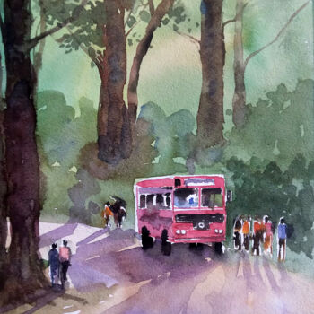 Painting titled "Ride Through Mounta…" by Thejana Roshan Kumara, Original Artwork, Watercolor