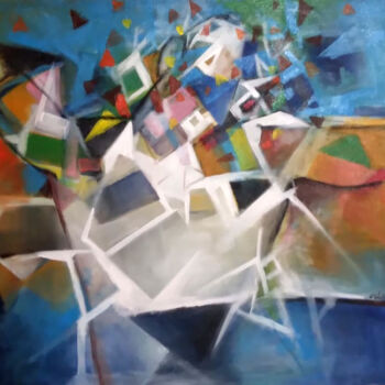 Pittura intitolato "Through Colored Gla…" da Thejana Roshan Kumara, Opera d'arte originale, Acrilico Montato su Telaio per b…