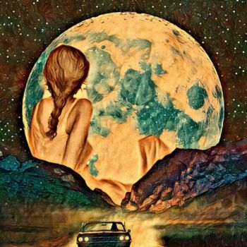 Digital Arts titled "Woman on The Moon" by Aileen Collins (The Java Girl Collection), Original Artwork, Collages