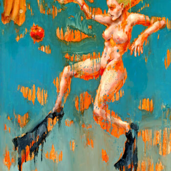 Painting titled "A falling woman eve" by Thekairos, Original Artwork, Oil