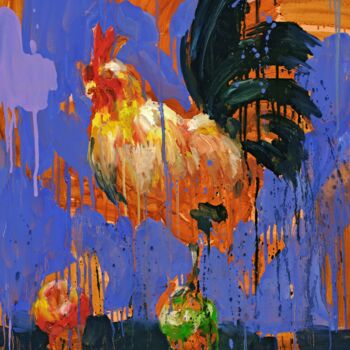 Painting titled "Rooster adam 03" by Thekairos, Original Artwork, Oil