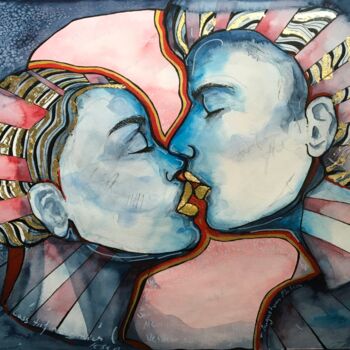 Malerei mit dem Titel "The Kiss" von Thekla Kellmann, Original-Kunstwerk, Aquarell