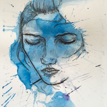 Malerei mit dem Titel "Blue Woman 1" von Thekla Kellmann, Original-Kunstwerk, Aquarell