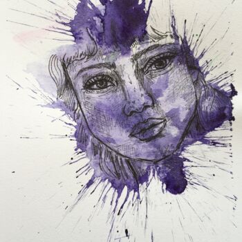 Schilderij getiteld "Purple woman 1" door Thekla Kellmann, Origineel Kunstwerk, Aquarel