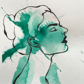 Malerei mit dem Titel "Green woman 2" von Thekla Kellmann, Original-Kunstwerk, Aquarell