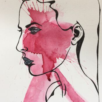 Pintura intitulada "Pink woman 1" por Thekla Kellmann, Obras de arte originais, Aquarela