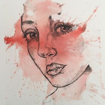 Картина под названием "Red Woman 2" - Thekla Kellmann, Подлинное произведение искусства, Акварель
