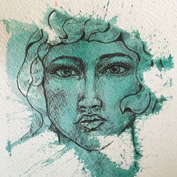 Schilderij getiteld "Green woman 3" door Thekla Kellmann, Origineel Kunstwerk, Aquarel