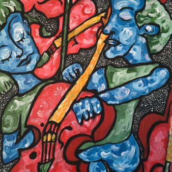 Painting titled "Cello Player" by Thekla Kellmann, Original Artwork, Acrylic