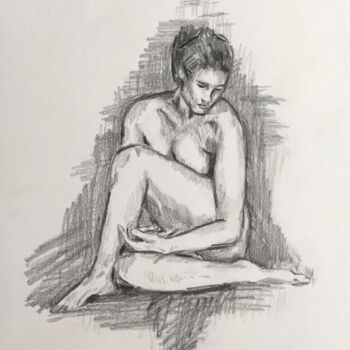 Painting titled "Nude portrait 02/23" by Thekla Kellmann, Original Artwork, Pencil