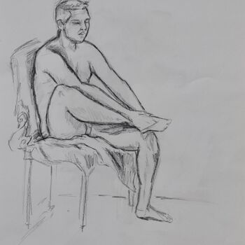 Рисунок под названием "Nude Portrait Man N…" - Thekla Kellmann, Подлинное произведение искусства, Карандаш