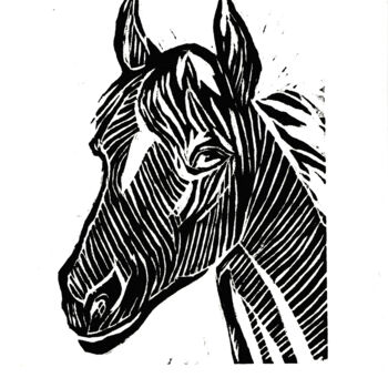 Gravures & estampes intitulée "Cabeça de cavalo" par Thelmo Silveira, Œuvre d'art originale, Xylographie