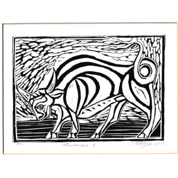Gravures & estampes intitulée "TAUROMAQUIA I" par Thelmo Silveira, Œuvre d'art originale, Linogravures
