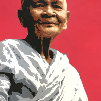 Schilderij getiteld "The Lady (Red)" door The Monk Stencils, Origineel Kunstwerk, Acryl