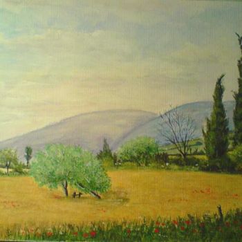 Painting titled "oliviers et cyprès 2" by Cedric Thenot, Original Artwork