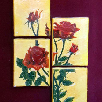 Peinture intitulée "Roses" par Theodora Krouklidou, Œuvre d'art originale, Huile Monté sur Panneau de bois