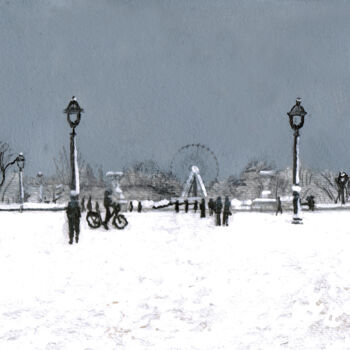Рисунок под названием "Paris sous la neige…" - Théodore Bouret, Подлинное произведение искусства, Маркер