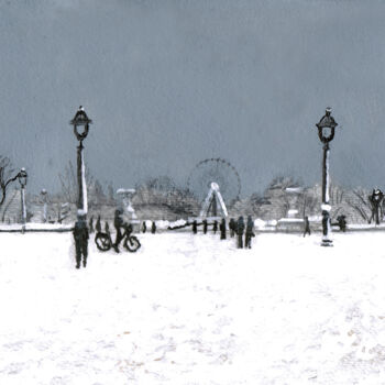 Drawing titled "Paris sous la neige…" by Théodore Bouret, Original Artwork, Marker