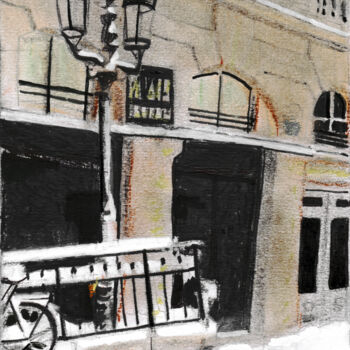 Dessin intitulée "Paris sous la neige…" par Théodore Bouret, Œuvre d'art originale, Stylo à bille