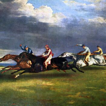 Painting titled "The Epsom Derby" by Théodore Géricault, Original Artwork, Oil