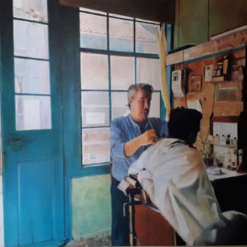 Peinture intitulée "Barber shop." par Theodoros Markopoulos, Œuvre d'art originale, Huile