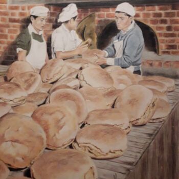 Painting titled "Bakery" by Theodoros Markopoulos, Original Artwork, Pastel
