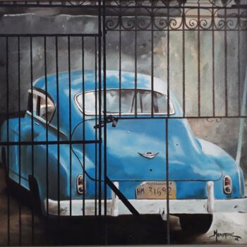 Painting titled "Old american cars i…" by Theodoros Markopoulos, Original Artwork, Oil