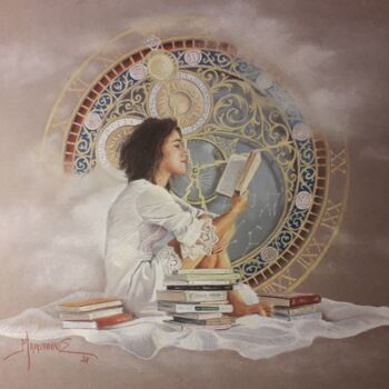 Painting titled "Reading time." by Theodoros Markopoulos, Original Artwork, Pastel