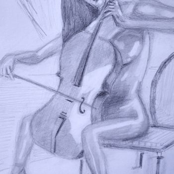 Drawing titled "Woman  Playing Viol…" by Theofilos Mpampoulis, Original Artwork, Pencil